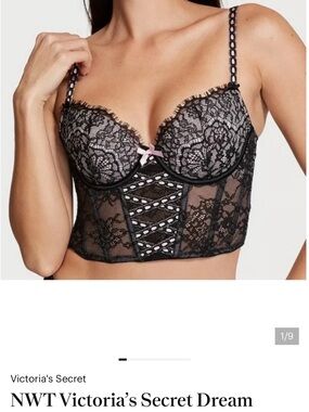 Victoria’s Secret Dream Angels Heritage Ribbon Slot Corset Bra Black Link Lace